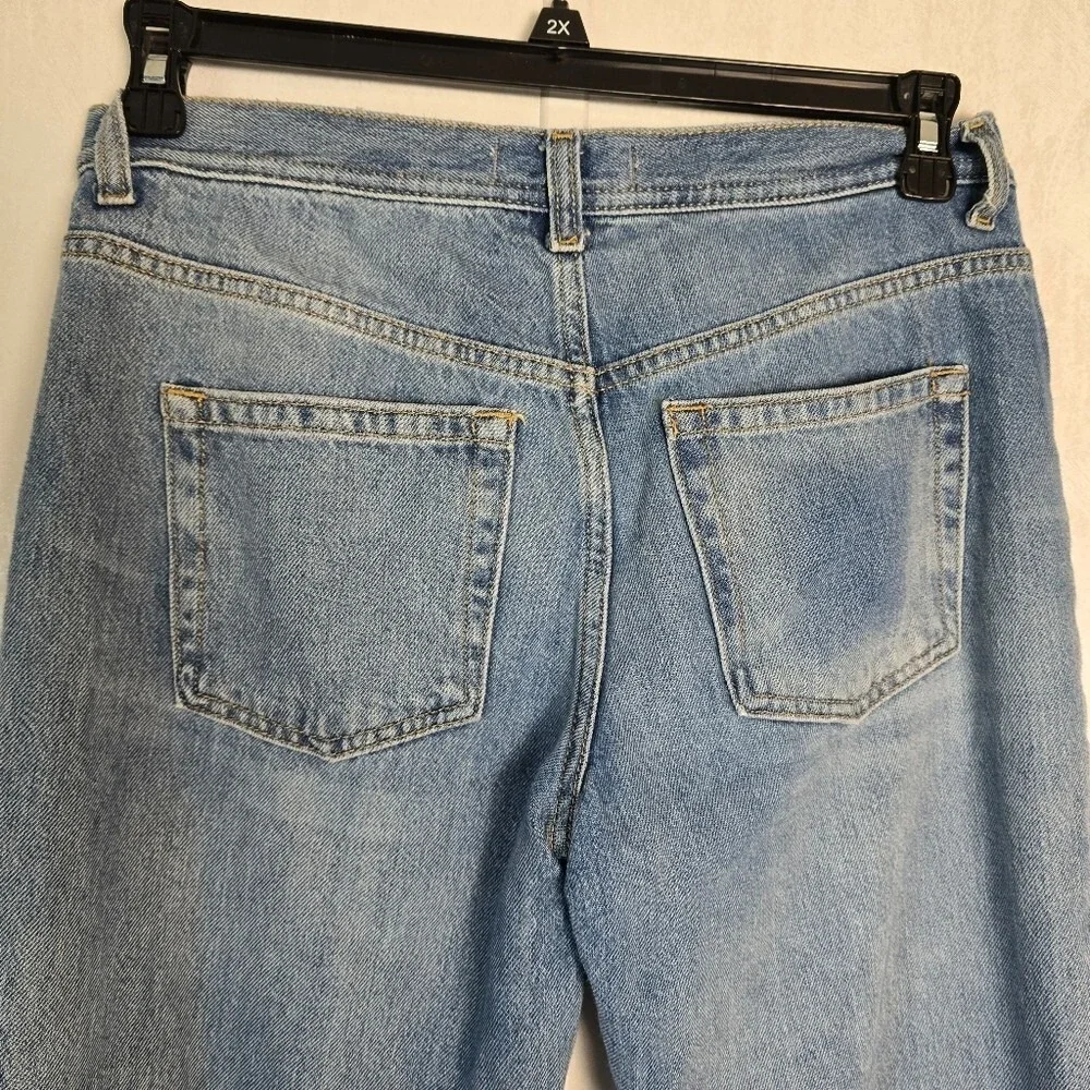 We The Free Free People Distressed Straight Leg Jeans Blue 27 Knee Ripped Frayed